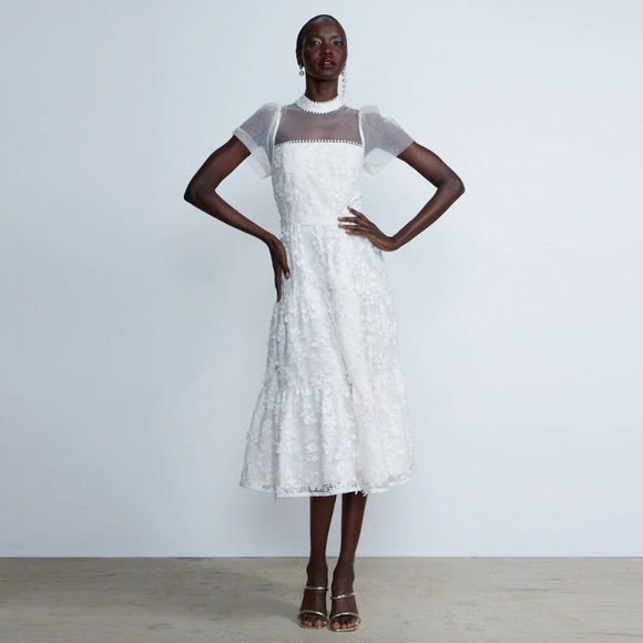 NWT - New York & Company - Short Sleeve 3D Floral Dress - Ivory - Picture 1 of 14